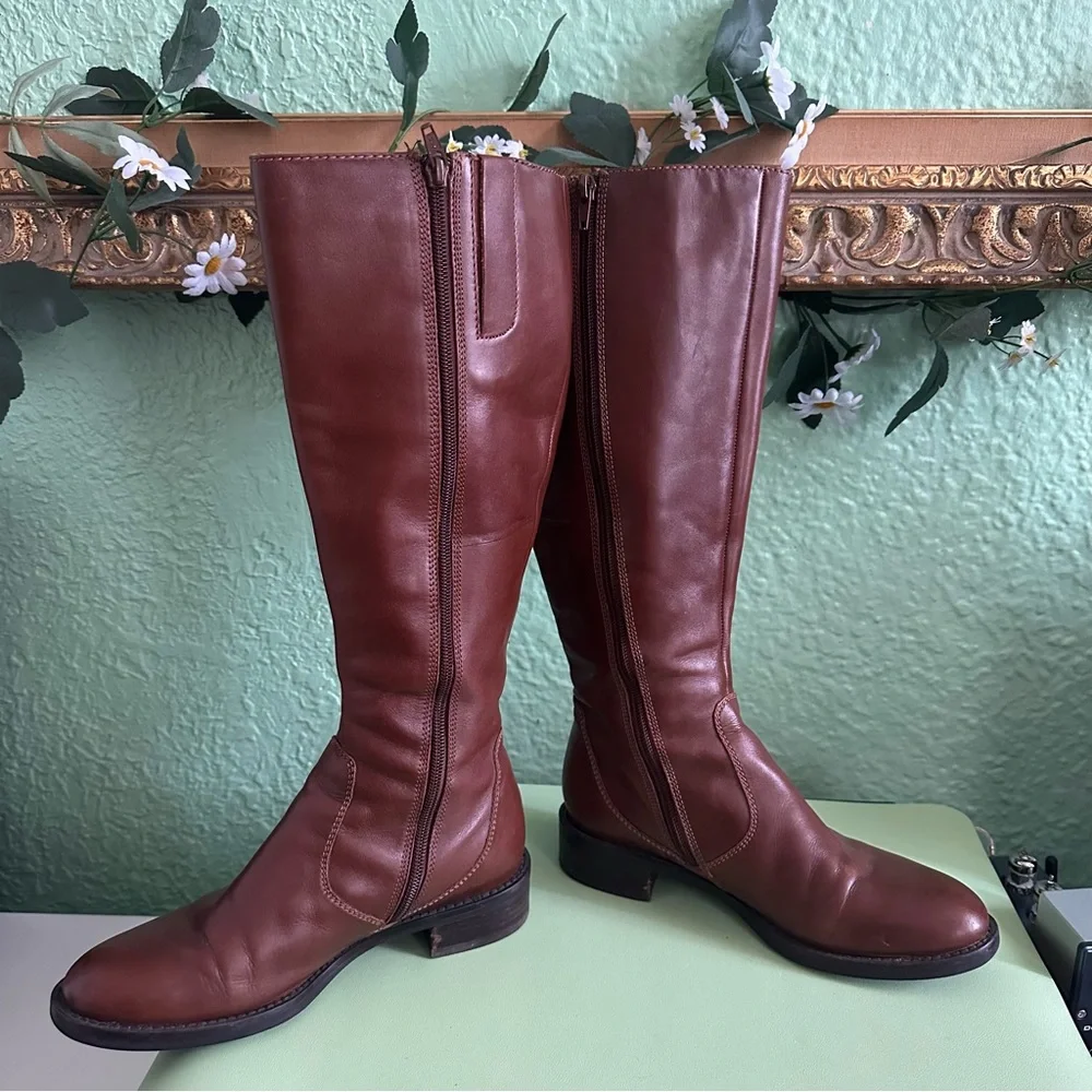 Ecco Hobart Brown Leather Knee High Riding Buckle Boots sz 36 5-5.5